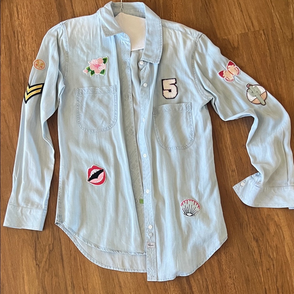 Rails Light Blue Button Down Shirt with Patches